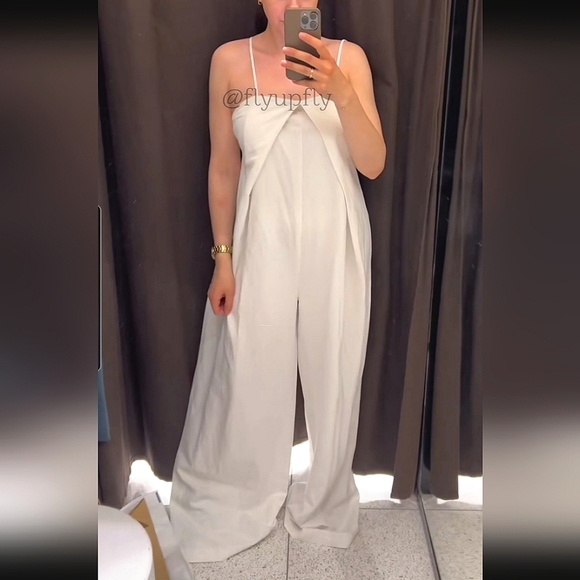 ZARA STRAPLESS LINEN BLEND JUMPSUIT WHITE - Picture 10 of 15